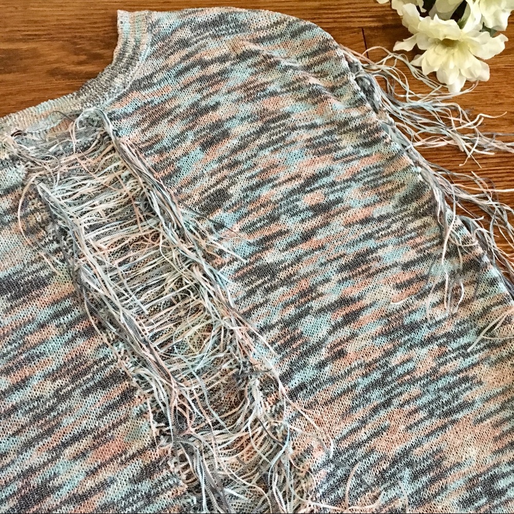 Jack fringe sweater pastel sheer Spring Summer M boho top